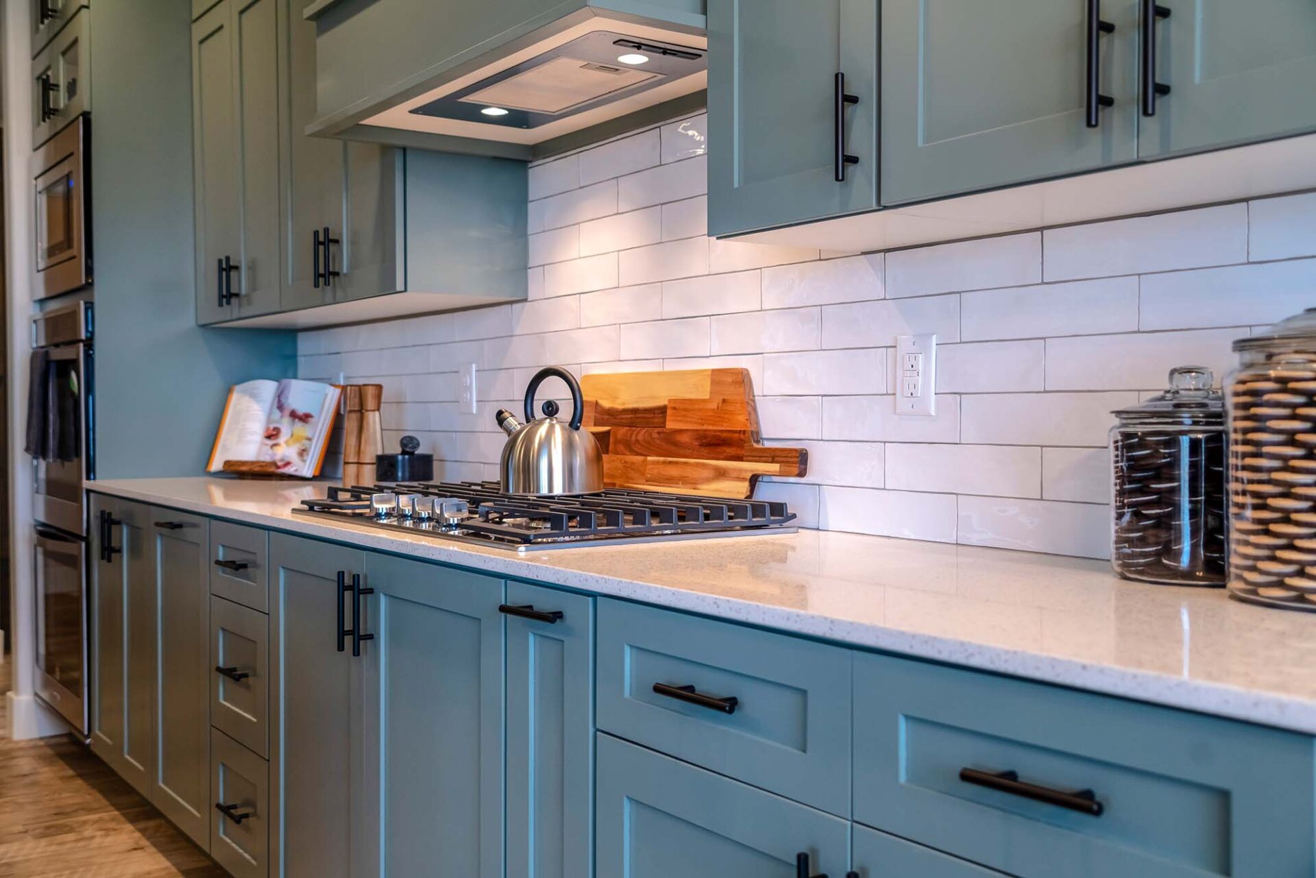 Subway tile backsplash in a kitchen